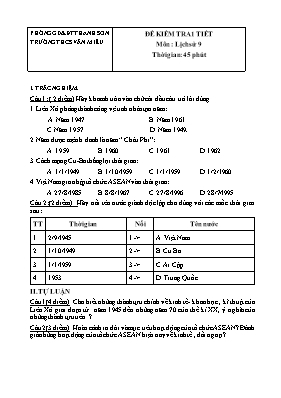 Đề kiểm tra một tiết Lịch sử lớp 9 - Trường THCS Văn Miếu
